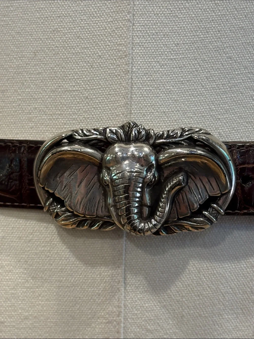 Vintage Brighton 90s Leather Elephant Safari Alligator Print Belt Medium *As-Is*